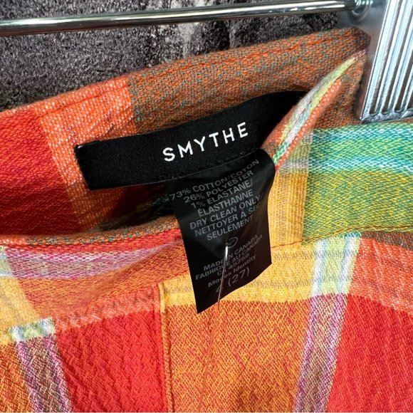 Smythe Cropped Pintuck Pants - Tangerine Plaid - Size 4 - Picture 7 of 12